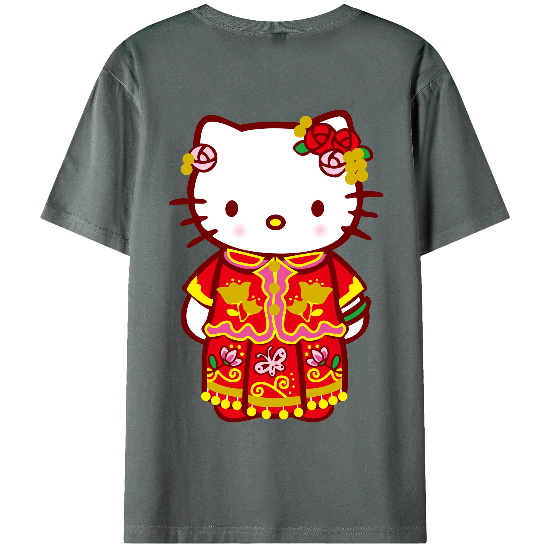 （画像用） Hello Kitty ハローキティ 綿100％ メンズ半袖Tシャツ（バックプリント） 通気性